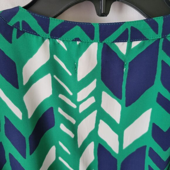 Coldwater Creek Blouse Sz Large 14 Pleated 3/4 sleeve button front green blue - Picture 14 of 14